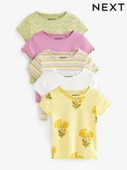 Peach Pink 5 Pack Ribbed T-Shirts (3mths-7yrs) (E65356) | $44 - $55