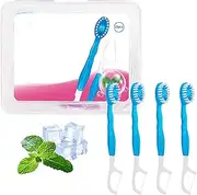 5 in 1 Toothbrush & Floss, 5 in 1 Toothbrush & Floss Disposable, Mini Toothbrushes with Toothpaste and Floss, Disposable Mini Toothbrushes on the Go for Travel and Gatherings (Mint,Boxed)