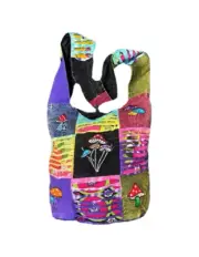 Mushroom 599 Patchwork Razor Cut Cotton Crossbody Boho Bag Purse Zipper Closure