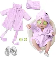 Xanewza Pack of 6 Newborn Photography Props, Baby Purple Photo Shoot Costumes, Bathrobes, Bath Towel Outfit with Slippers, Cucumber Photo Props for Toddler Boys Girls (0-6 Months)