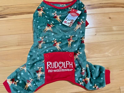 Dog Pajamas Christmas Soft Fleece Rudolph The Red Nose Reindeer Sz Med NEW