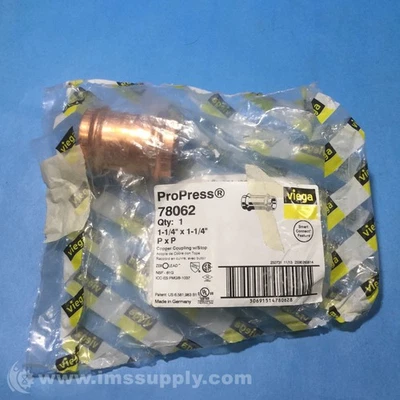 Viega LLC 78062 1-1/4" Press ProPress Copper Coupling with Stop FNFP