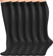 Compression Socks Men and Women (6 Pairs) 15-20 mmHg Graduated Black L/XL