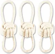 [3PCE] Rope Dog Toys, Natural Cotton, Thick Tug Fetch Play, Lightweight