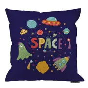 Space Pillow Cover,Cartoon Space Icons with Spaceship Flying Saucer Alien