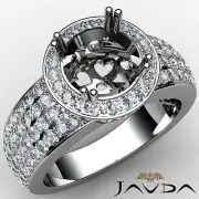 1.53 Carat 4 Row Round Diamond Engagement Halo Pave Set Ring Semi Mount Platinum