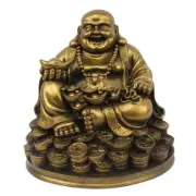 Resin Fengshui Figurine Laughing Buddha Sitting on Luck Money Coins-1 pc