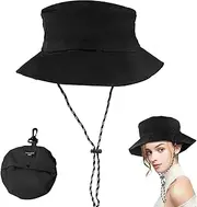[TINGTING] Women's Rain Hat, Waterproof, Sun Hat, Women's Outdoor Foldable Fishing Hat, Quick Drying Sun Protection, Neutral Sun Hat, Fishing Hat with Summer Activities with Chin Strap, Black, 58