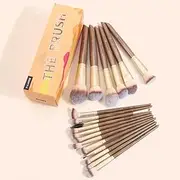 Set of 18 PCS Makeup Brush Kit for Foundation Liquid Blending Powder Eyeshadow Blush Cosmetics Concealer Brushes with Soft & Dense Bristles Golden