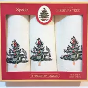 3 Spode Fingertip Towels Christmas Tree 11" x 18" Holiday Santa NOB