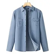 Men's Shirt Summer Shirt Casual Shirt Beach Shirt Button Up Shirt Dark Blue Light Blue Long Sleeve Plain Lapel Vacation Hawaiian Button-Down Clothing Apparel C