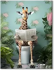 Paint by Numbers Animals, Paint by Numbers Adults, Cute Giraffe on Toilet, Funny Nordic Animal Canvas Pictures, DIY Painting Kit with Brush and Acrylic Paint, as a Gift, Wall Decoration, 40 x 50 cm