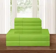 Elegant Comfort Luxury Soft 1500 Thread Count Egyptian 6-Piece Premium Hotel Quality Wrinkle and Fade Resistant Cozy Bedding Set, Easy All Around Elastic Fitted Sheet, Deep Pocket, Queen, Lime