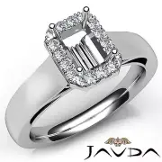 Emerald Cut Diamond Engagement Halo Pave Semi Mount Ring 14k White Gold 0.20 Ct.