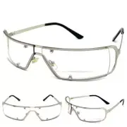 Classy Elegant Contemporary Modern Club Raver Wrap Clear Lens SUN GLASSES Silver