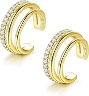 [Kakonia] 2-3 Pcs 925 Sterling Silver Ear Cuff Earrings Non-Piercing Fake Helix Conch Cuff Earrings Hypoallergenic Cartilage Non-Pierced Cuff Earrings For Women For Non Pierced Ears