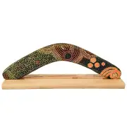 14" / 35cm BOOMERANG + STAND - HARDWOOD - ALISON ORANGE - ABORIGINAL, AUSTRALIA
