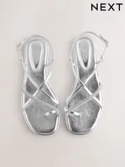 Silver Metallic Standard/Wide Fit Forever Comfort® Strappy Bling Toe Loop Sandals (AL9256) | $54