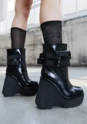 [DARKER WAVS] Kickdrum Leather Pocket Platform Wedge Boots