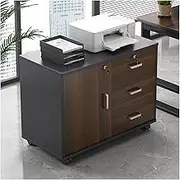 Filing Cabinet 3-Drawer Wood File Cabinet, Mobile Lateral Filing Cabinet on Wheels Printer Stand Storage Organizer Cabinet for Home Office Storage Cabinet (Color : Dark Coffee Color)
