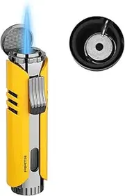 PIPITA Windproof Torch Lighter, Single Blue Flame, Adjustable, Refillable Butane, Metal, Modern, Yellow