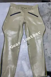 Men's Real Cow Leather Highway Police Biker Uniform Breeches Style Sexy Gay Bluf