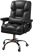Classic Ergonomic Middle Back Cushion Lumbar Back Support, Home Office Desk Chair, Adjustable Executive PU Leather Chair with Wheels Desk Task Chair(Black)