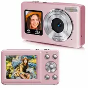 Digital Camera 4K 48MP Kids Camera,Dual Screen Autofocus Point and Shoot Digital Cameras with 64GB SD Card,16X Zoom,Built-in Batteries,Pink