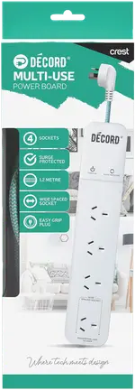 Crest Decord Power Board 4 Socket Surge Protected 1.2m