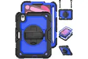 iPad Mini 7 2024 8.3 Inch Case with Screen Protector Hand Strap Stand & Shoulder Strap-Black&Blue