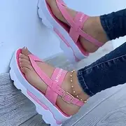 [HHZYT] Women's Fashion Sports Sandals Casual Platform Flip Flops Summer Wedge Walking Sandals Buckle Ankle Strap Comfortable Thong Beach Shoes,Pink,US7/EU38