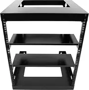 Raising Electronics 12U Wall Mount Open Frame 19 Inch Server Equipment Rack 15 Inch Depth Black with 2 Shelves