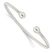 Sterling Silver Polished Twisted W/1 Thread Ball Cuff Bangle
