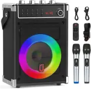 Karaoke Machine with 2 UHF Wireless Microphones, Bluetooth Speaker with Bass