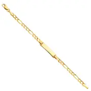 Real 14K Yellow Gold 6" Figaro Chain Child Kid Baby Engraveable ID Bracelet