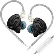 erjigo KZ ZNA in-Ear Monitors, Upgraded Dynamic Hybrid Dual Driver Earphones, HiFi Stereo IEM Wired Earbuds/Headphones with Detachable Cable for Musician Audiophile (Black, with Microphone)