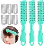 3 Pack Double Edge Razor Comb with 10 Pcs Razors Hair Thinning Comb