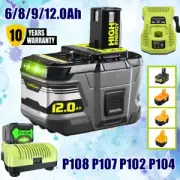 18V 12.0Ah 9Ah Lithium Battery For Ryobi P108 ONE Plus P104 P105 P107 / Charger