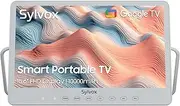 SYLVOX Smart Portable TV, 15.6'' Rechargeable Television 12V 10000mAh Battery Operated TV, IP66 Waterproof, Wireless, Google Assistant, Small Television for Bedroom Bathroom Kitchen Camping