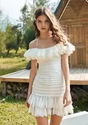 NWT. ZIMMERMANN OFF-THE-SHOULDER MINI DRESS IN IVORY ZIM 1/ US 6