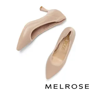 【MELROSE】美樂斯 雲朵後跟 俐落質感純色全真皮尖頭高跟鞋(米)