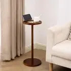 Wood Side Table with Phone Stand (9.45inch Diameter) Small End Table Small