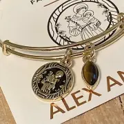NWT Alex and Ani "ST. ANTHONY" Duo Charm Gold Adjustable Bangle Bracelet w/Card