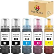 NEXTPAGE 103 Ink for Epson EcoTank 103 Compatible with Epson EcoTank L1110‎ L1210 L1250 L3100 L3101 L3110 L3111 L3150 L3151‎ L3156 L3160 L3210 L3211 L3250 L3251 L3252 L3260 L3550 PrinterY (5 Pack)