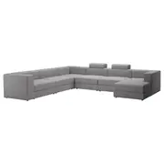JÄTTEBO u-shaped sofa, 7-seat, with chaise longue, right with headrests/Tonerud grey