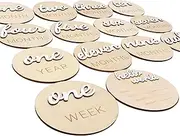 HJKlove 3D Wooden Monthly Milestone Cards, Baby Monthly Milestone Marker Cards, Newborn Memento Milestone to Document Baby's Growth, Pregnancy Journey Sign -incl Announcement & Hello World Sign.