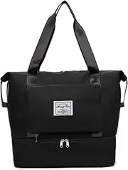 Momogrow Foldable Travel Bag with Shoe Compartment,36L Large Capacity Duffel Bag,Dry Wet Separated Weekend Bag Lightweight Overnight Bag, Black