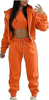 [Generic] Sweatsuits for Women Set 3 Piece Outfits Zip Up Hoodie Sweatshirt Crop Tank Top Jogger Sweatpants Fall Workout Suit