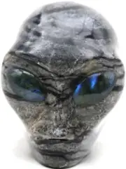 Marvelous JASPER Stone Art Sculpture ALIEN HEAD Paperweight LABRADORITE Gem Eyes