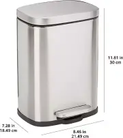 30Liter=7.9G Soft Close Smudge Resistant Trash Can Foot Pedal Brushed Stainless